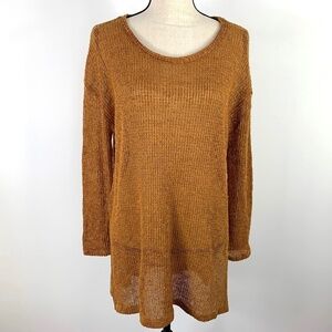 Lush M Loose Burnt Knit Mustard 3/4 Sleeve Tunic